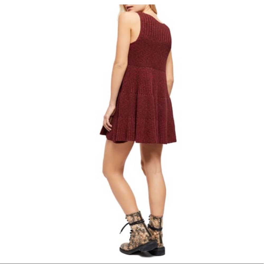 Free People Ruffle Sleeveless Sweater Dress Wine - Picture 2 of 5